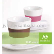 porcelain ceramic coffee cups with silicone band and saucer